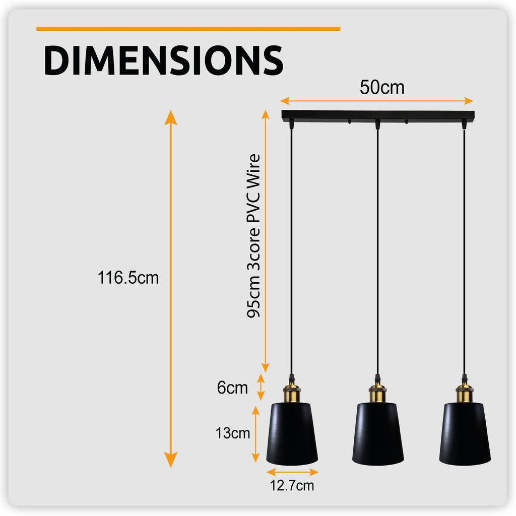 3 Head Black Vintage Industrial Ceiling Hanging Light Shade Loft Style Metal Ceiling Pendant~4059