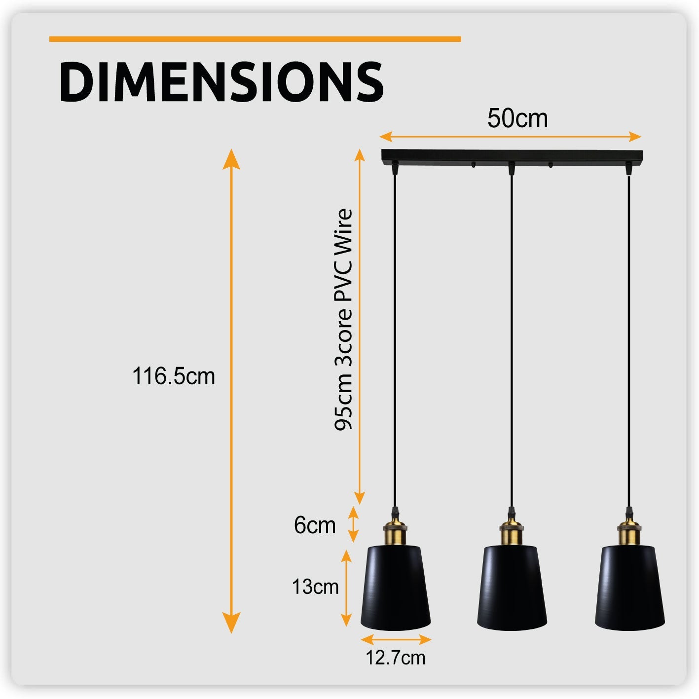 3 Head Black Vintage Industrial Ceiling Hanging Light Shade Loft Style Metal Ceiling Pendant~4059