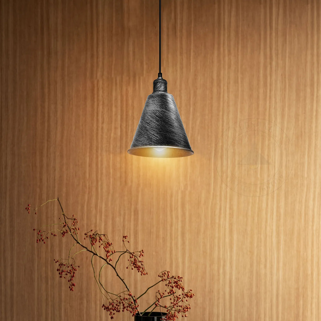 Hanging Cone Shaped Pendant Light Fixture,Brushed Silver Colour Lampshade~4407
