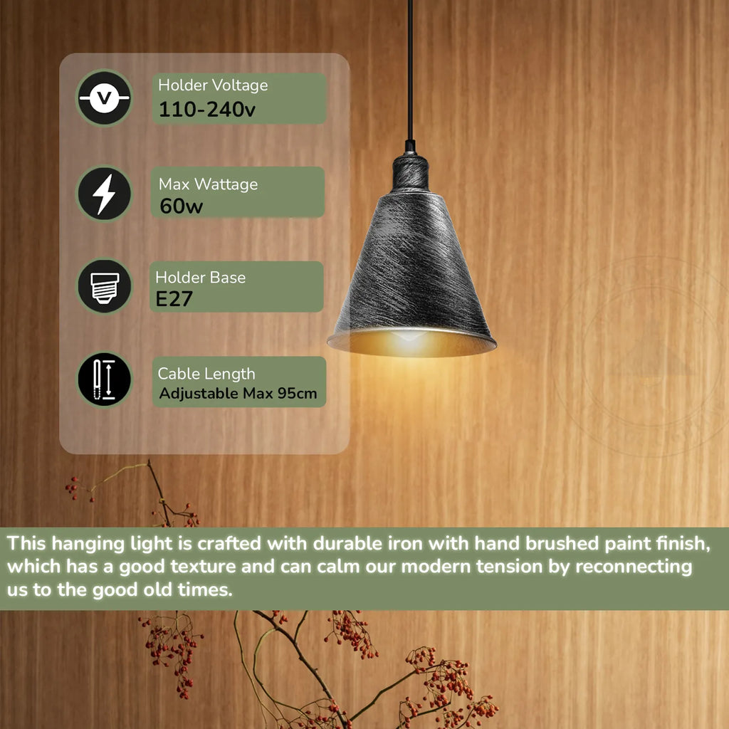 Hanging Cone Shaped Pendant Light Fixture,Brushed Silver Colour Lampshade~4407