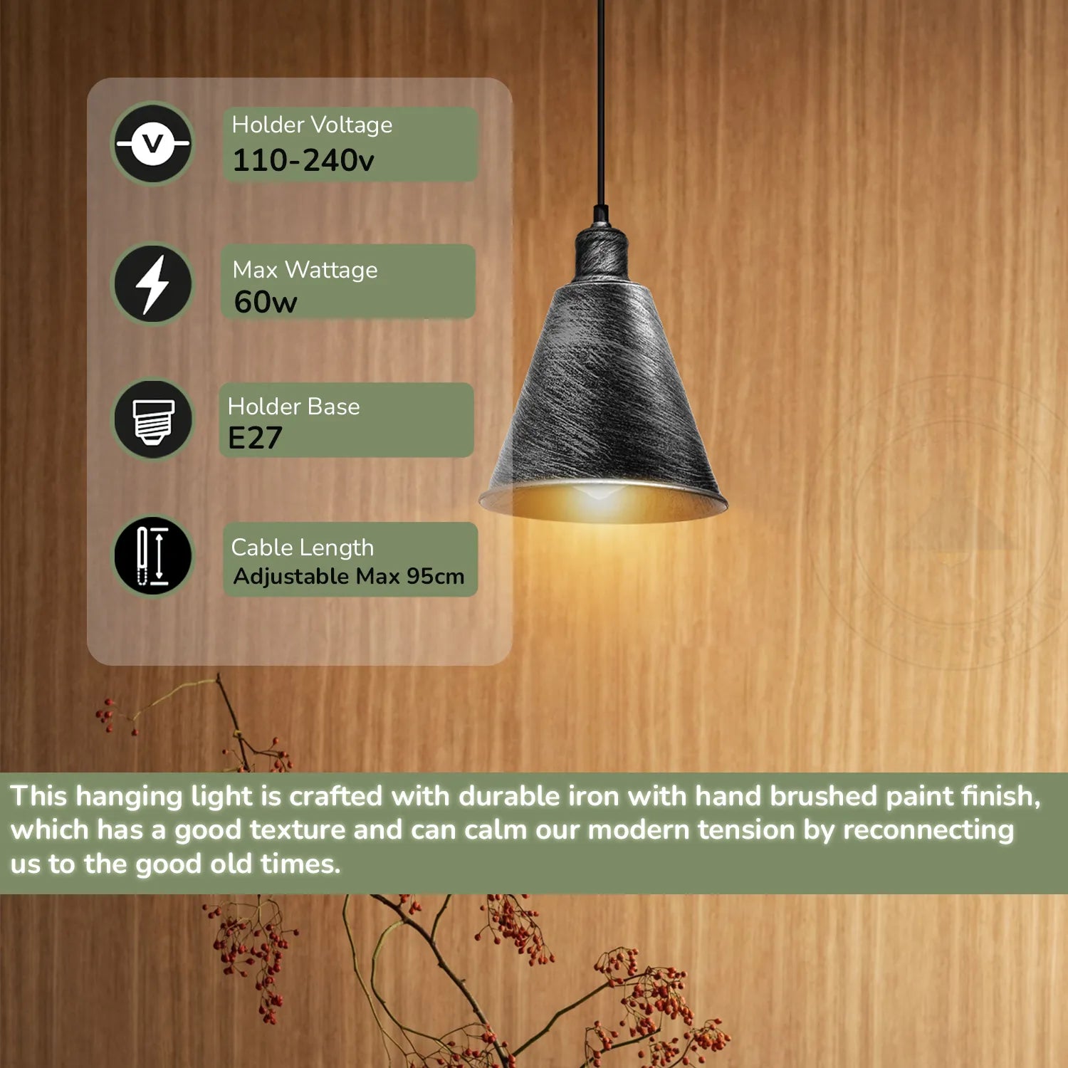 Hanging Cone Shaped Pendant Light Fixture,Brushed Silver Colour Lampshade~4407