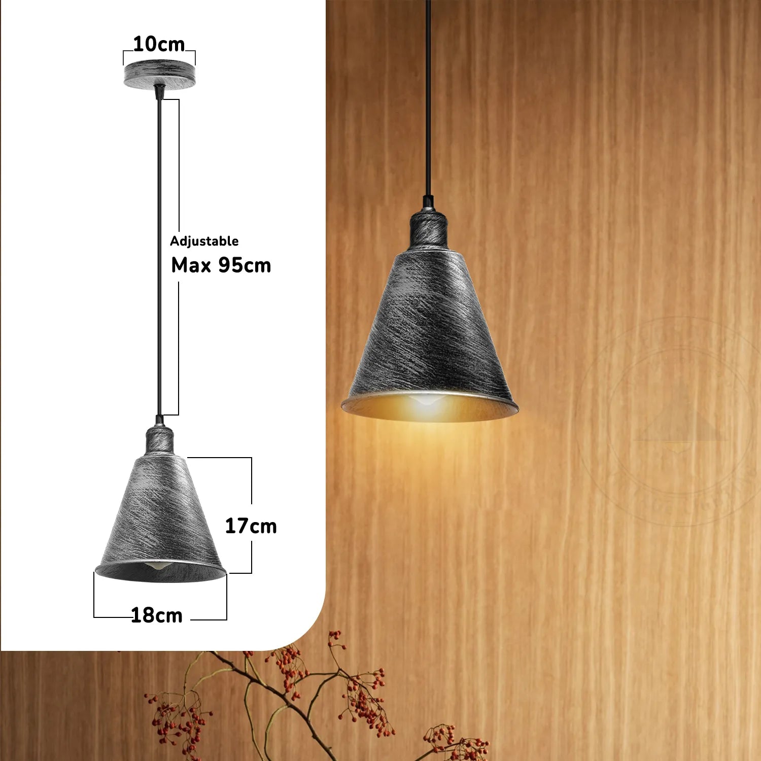 Hanging Cone Shaped Pendant Light Fixture,Brushed Silver Colour Lampshade~4407