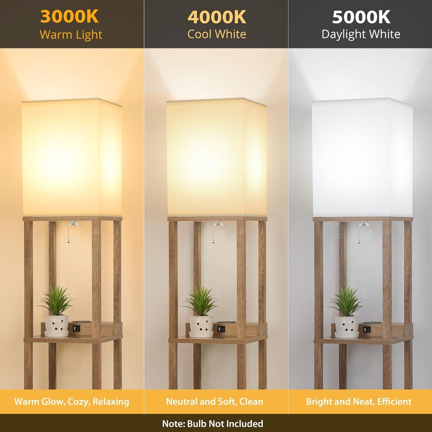 Solid Oak Shelving Floor Lamp With Wireless Charger