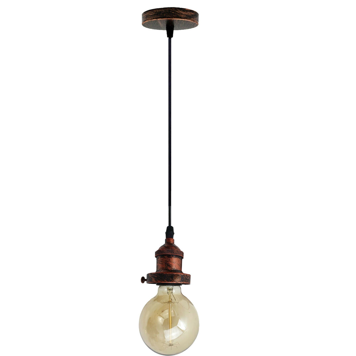 E27 Ceiling Rose Light Fitting Vintage Industrial Pendant Lamp Bulb Holder Light - Rustic Red~2206