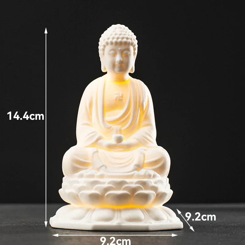 Ceramic Buddha LED Lamp: Tranquil Dhyana Sculpture