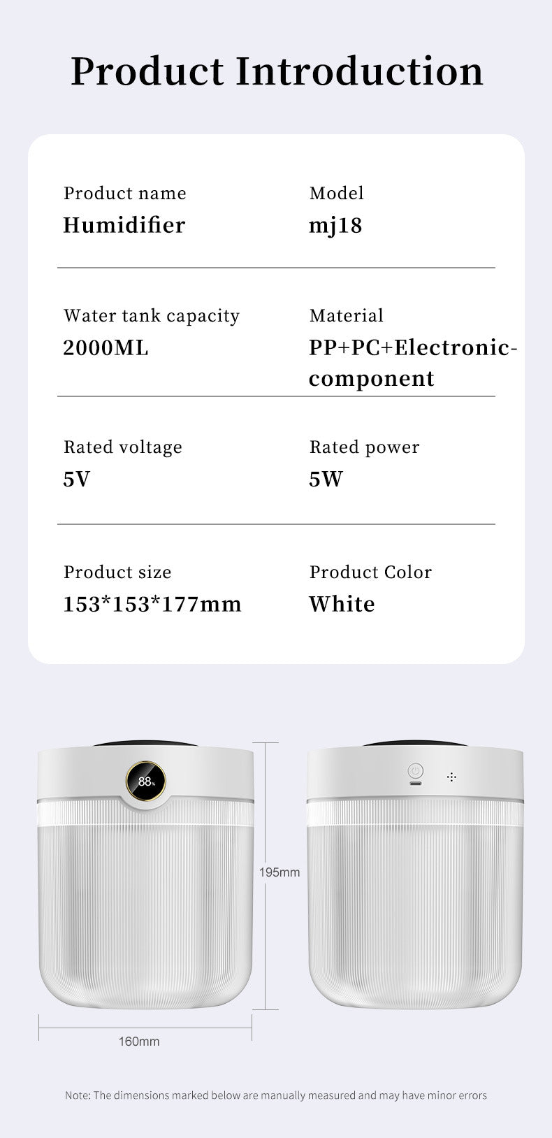 NNEDSZ 2000ML Large Capacity Humidifier with LED Display - Silent Cool Mist Air Humidifier for Home and Office